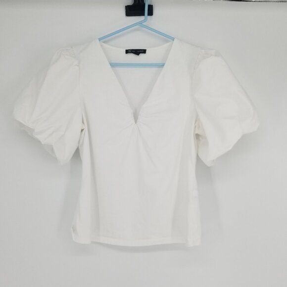 INC International Concepts Tops - Inc Statement Puffed Sleeve Top L - Cotton/Jersey -Coquette, Cottage, etc.